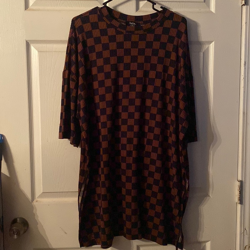 dressed in lala checkered top brown and black size xl